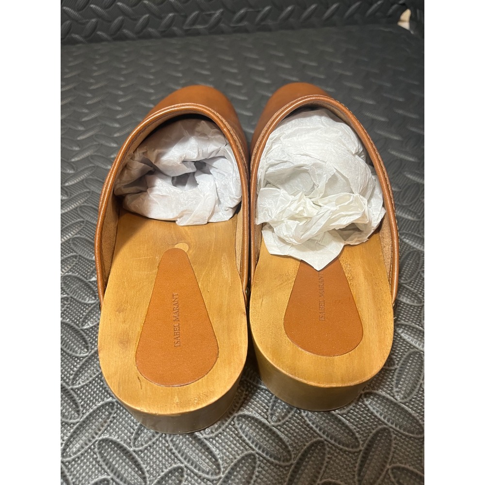 Isabel Marant Classic Thaile Clogs 41/11 Brown Leather Studded Wood Sole Mules - Picture 7 of 10